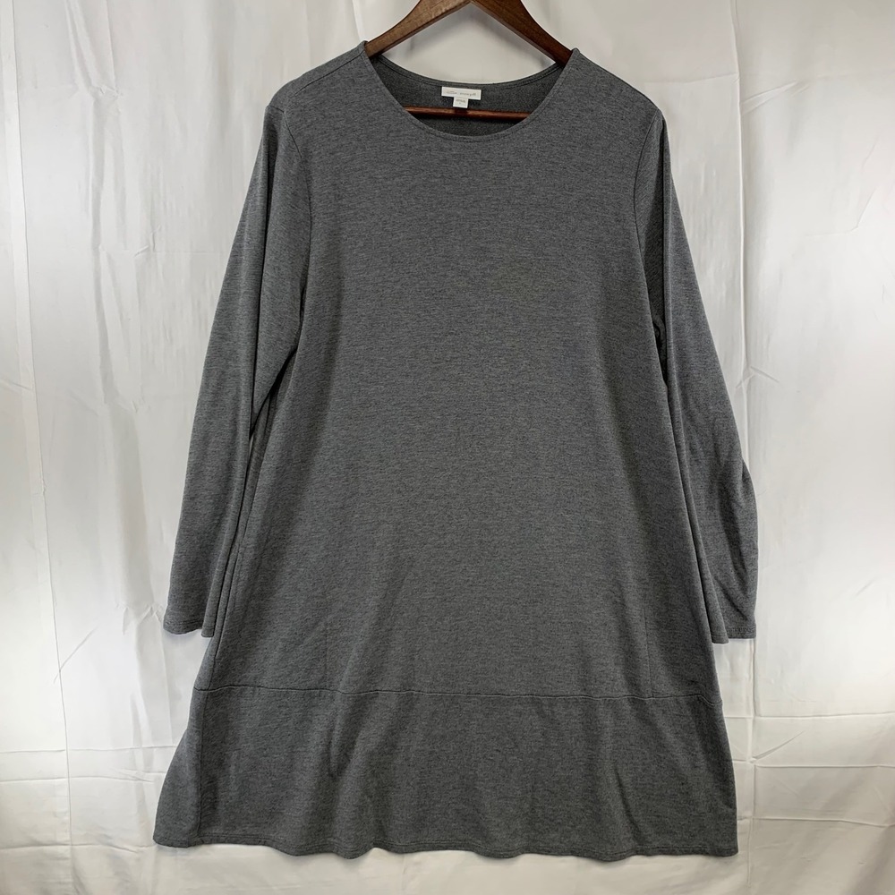 Pure Jill Tencel Dress Womens Large Grey Long Sleeve Pockets Luxe Tencel